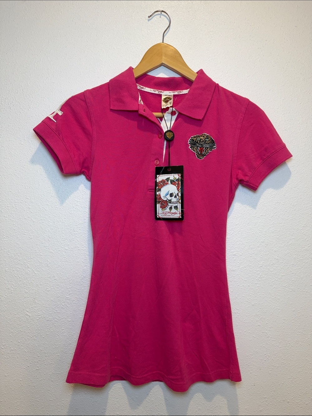 VTG Ed Hardy Pink Tiger Polo Shirt NWT Y2K Christian Audigier XS